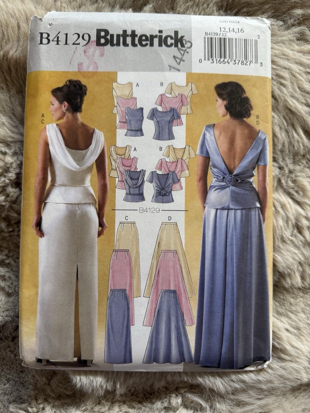 Butterick B4129 Bridal Bridesmaid Dress Top Skirt Sewing Pattern UNCUT 12-16